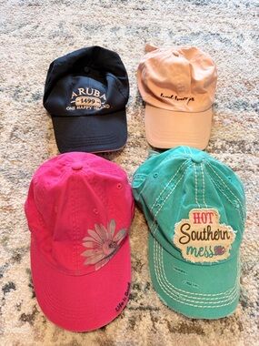 Assorted Four Baseball Caps - Black, Beige, Pink, Teal